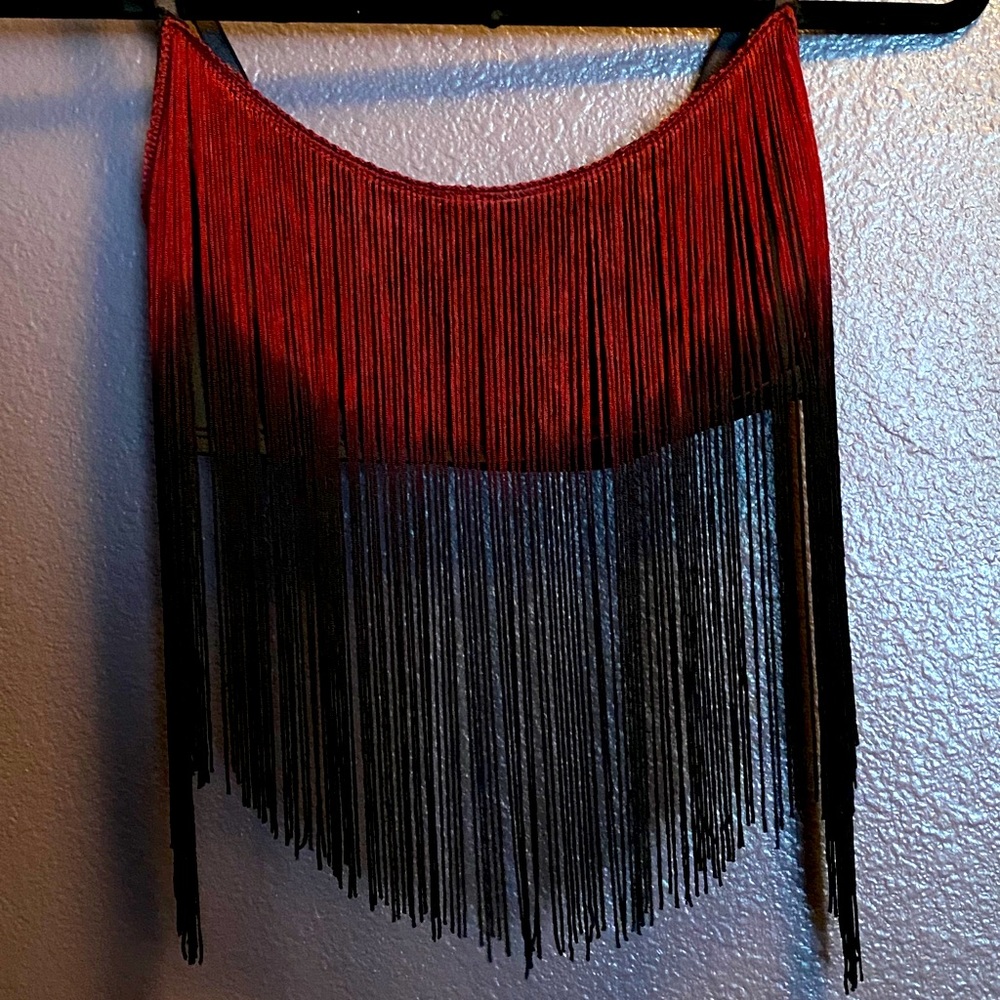 Urban Outfitters Fringe Burgundy Black Top